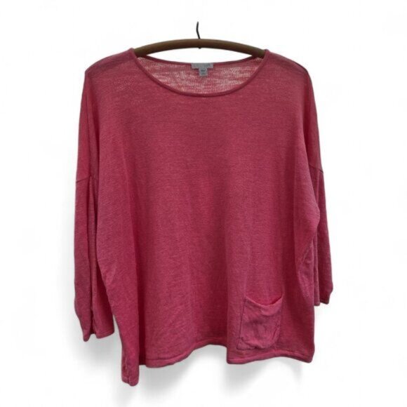 J.Jill Sweaters - J.Jill Womens Large Lightweight Pink Linen-Cotton Sweater With Button Cuff Detai